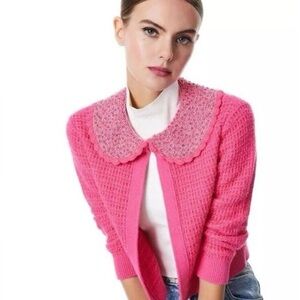 Alice + Olivia Fuchsia Cardigan with Embellished Collar